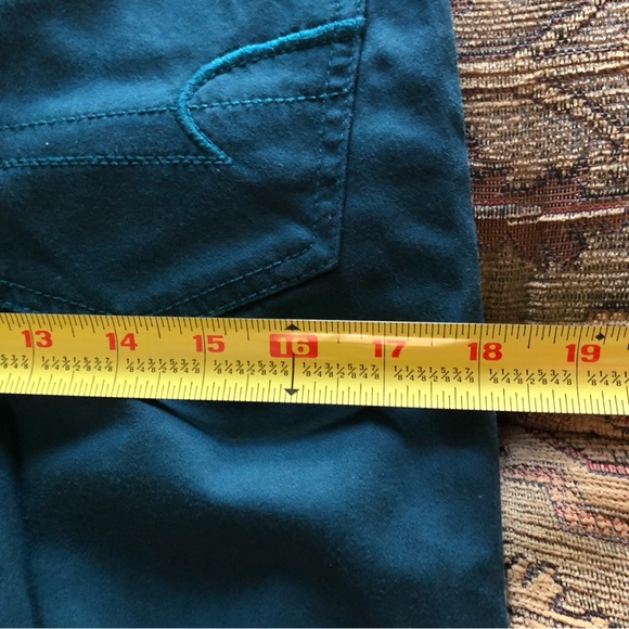 American Eagle Size 2 Tuxedo Pants Teal w/ Black Stripe Low Rise Skinny Jegging - Picture 6 of 7